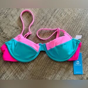 Cupshe Colorblock Bikini Top in Pink and Teal